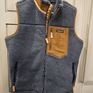 Patagonia Kids' Fleece Vest in Blue and Tan